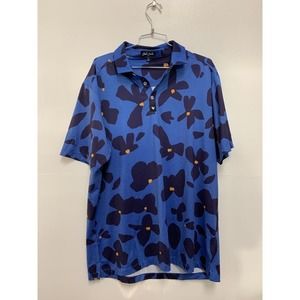 Bad Birdie Blue Polo with Navy and Gold Floral Print